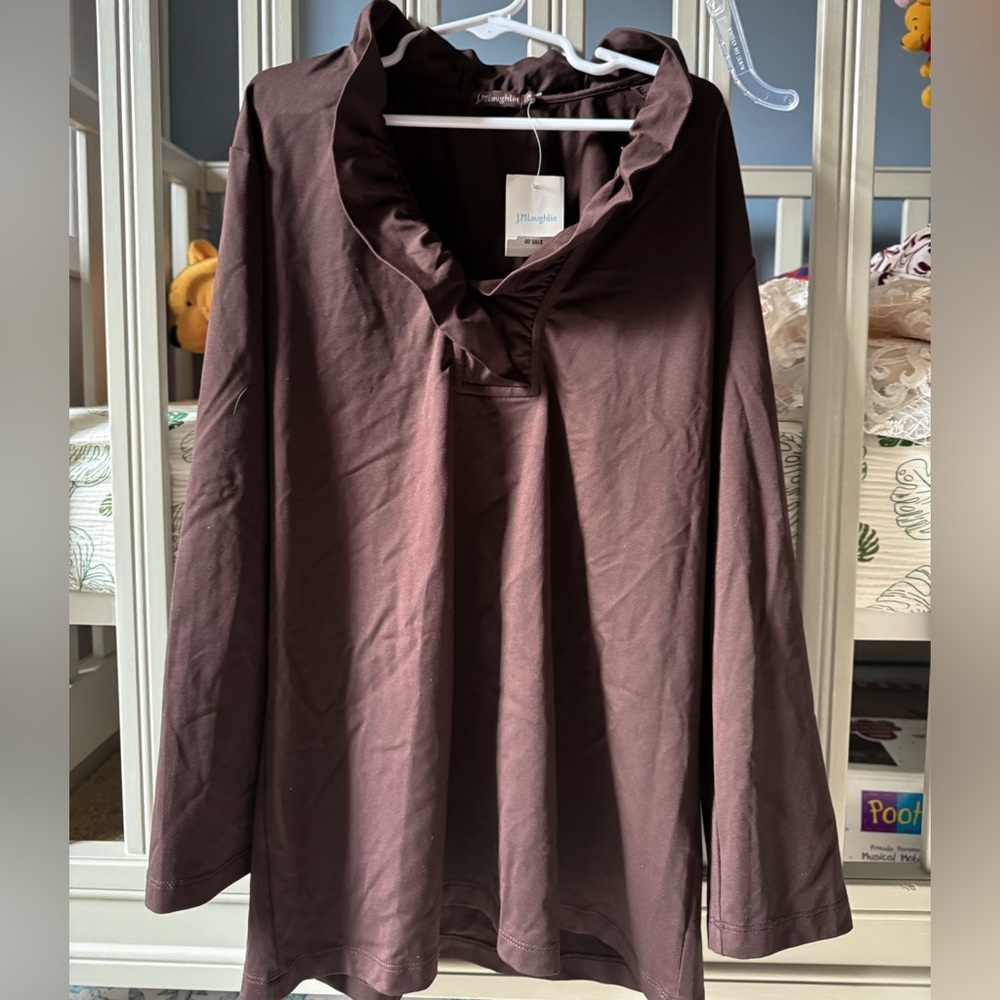 J. McLaughlin Brown Long Sleeve Ruffled Top